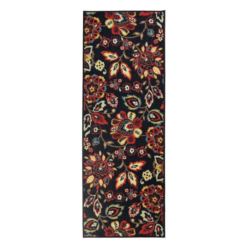 RugStylesOnline Berber Collection Floral Black 26 in. W x 264 in. L Stair Runner 47.73 sq. ft. BERBER03-26X22