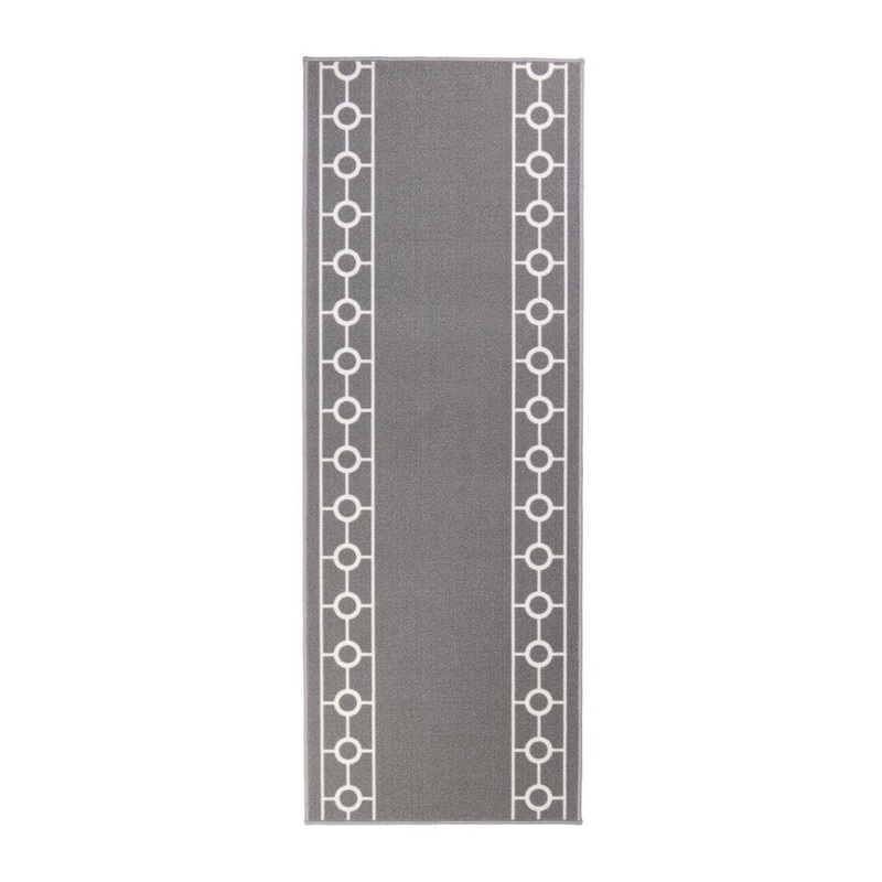 RugStylesOnline Chain Border Custom Size Gray 120 in. x 32 in. Indoor Stair Tread Cover Matching Runner Slip Resistant Backing (1-Piece) RUN-9001-120X32