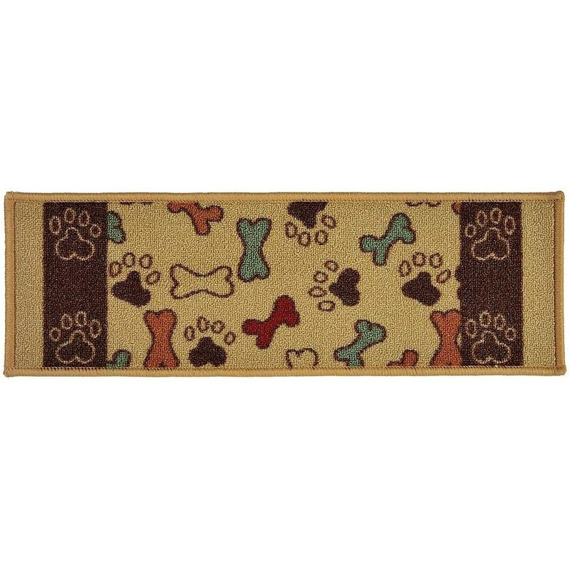 RugStylesOnline Indoor Pet Paw and Bone Design Beige Multi 8-1/2 in. x 26 in. Slip Resistant Backing Stair Tread Cover (Set of 13) HD-ST826PWBNBEI-13