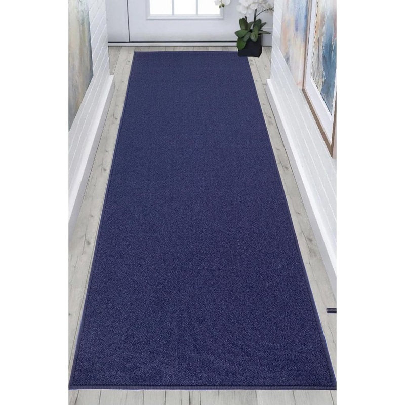 RugStylesOnline Rubber Collection Solid Navy Blue 26 in. Width x Your Choice Length Custom Size Runner Rug HD-CUS1600-26inch