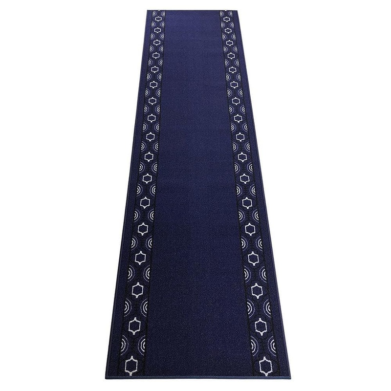 RugStylesOnline Trellis Border Custom Size Navy 96 in. x 26 in. Indoor Stair Tread Cover Matching Runner Slip Resistant Backing(1-Piece) RUN-X074-96X26