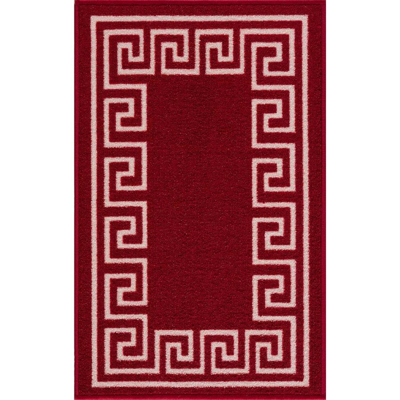 Unbranded Carpet Mat Greek Key Design Slip Resistant, Burgundy Red, 19.5 in. x 32 in. ADST-19.5X32-MAT-Greek Key-RED