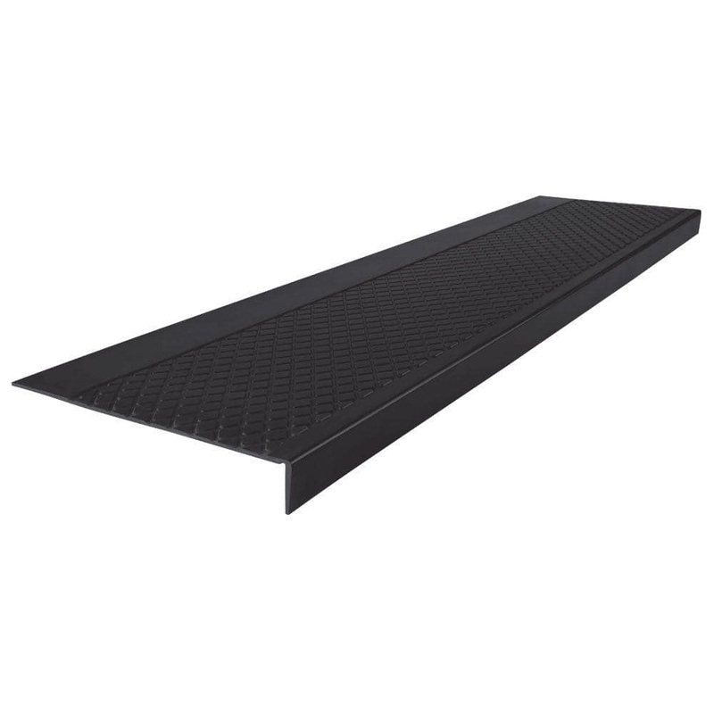 Unbranded Diamond Profile Black 12 in. x 60 in. Rubber Square Nose Stair Tread Cover 60301P100