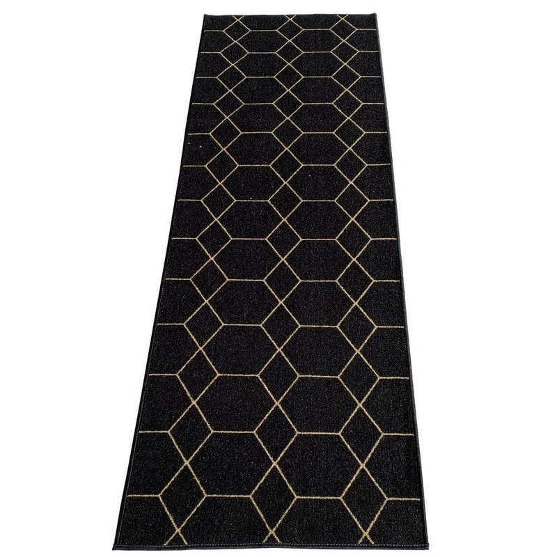 PLAYA RUG Hexagon Trellis Black Color 31 in. Width x Your Choice Length Custom Size Roll Runner Rug/Stair Runner HEX-BLCK-31