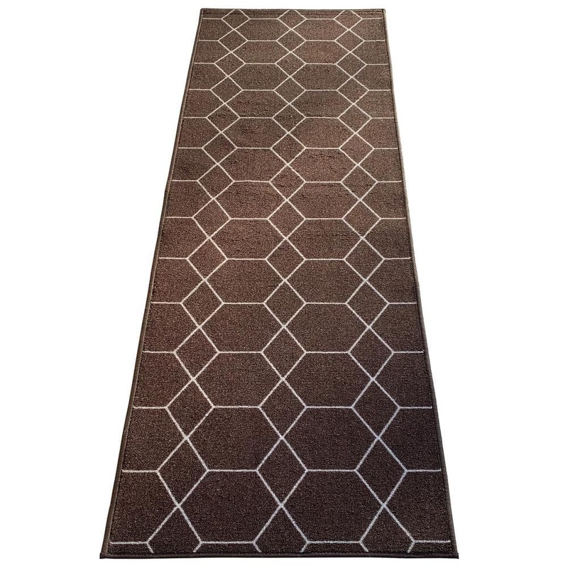 PLAYA RUG Hexagon Trellis Brown Color 31 in. Width x Your Choice Length Custom Size Roll Runner Rug/Stair Runner HEX-BRWN-31