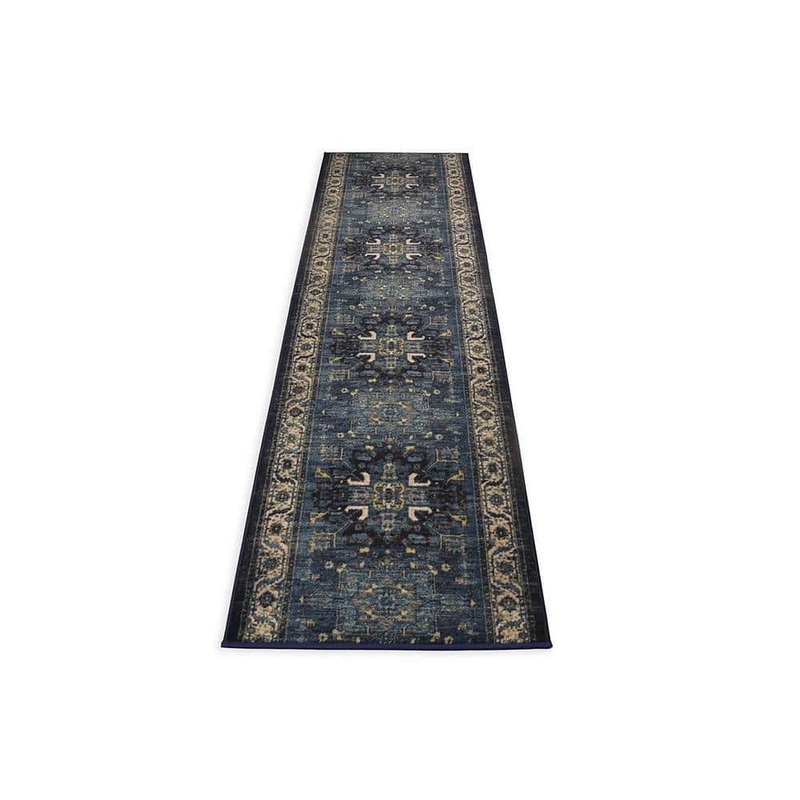 RugStylesOnline Antique Collection Series Medallion Navy Blue 26 in. x 19 ft. Your Choice Length Stair Runner HD-COT204-26X19