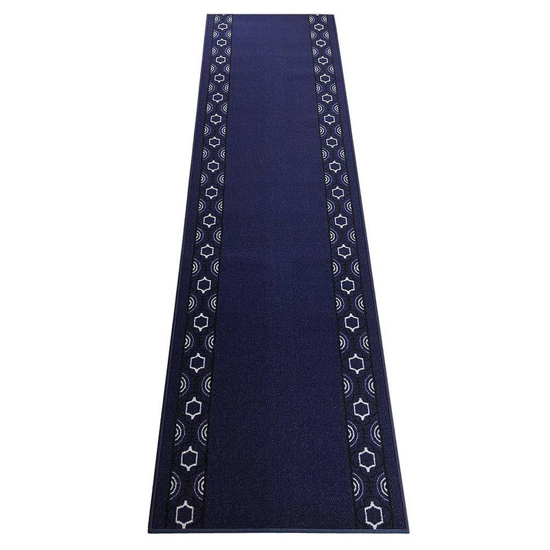RugStylesOnline Trellis Border Navy 26 in. Width x 20 ft. Your Choice Length Slip-Resistant Stair Runner HCUSX074-20X26