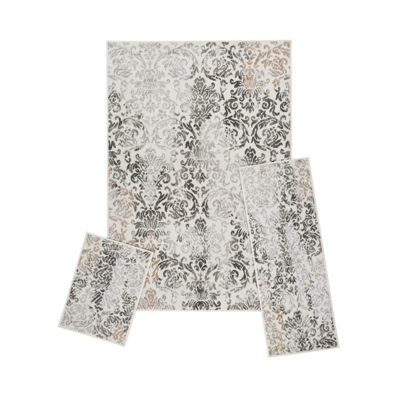 ACHIM Capri Grey 5 ft. x 7 ft. Balayage 3-Piece Rug Set CAPRI3P405
