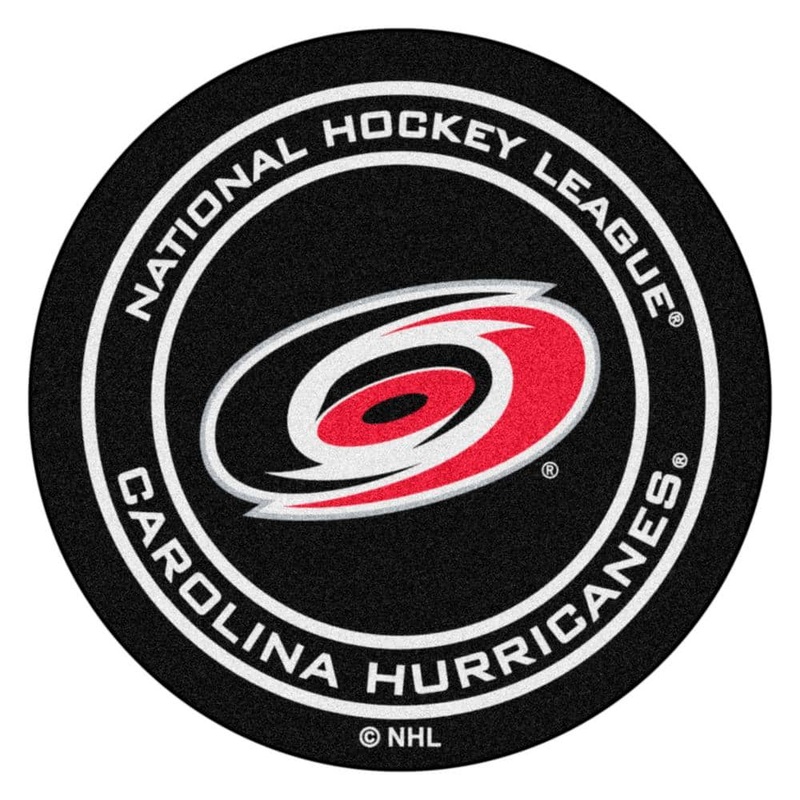 FANMATS Carolina Hurricanes Black 27 in. Round Hockey Puck Mat 10528
