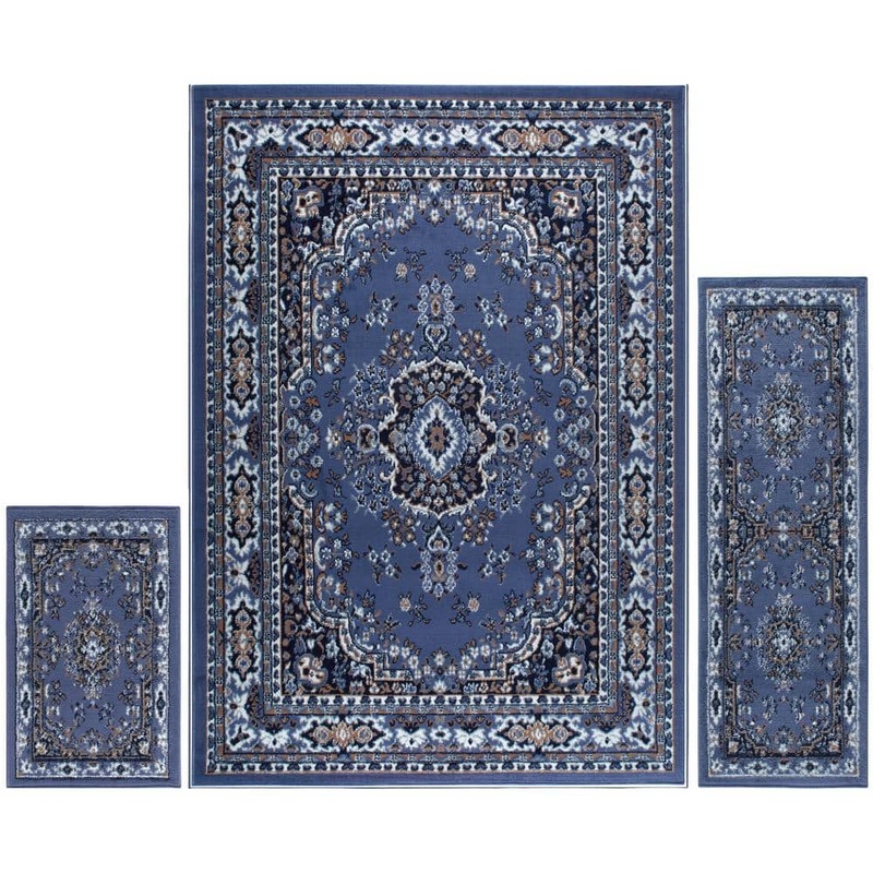 Home Dynamix Ariana Blue/Brown 5 ft. x 7 ft. 3-Piece Medallion Area Rug Set 3S-7069-310