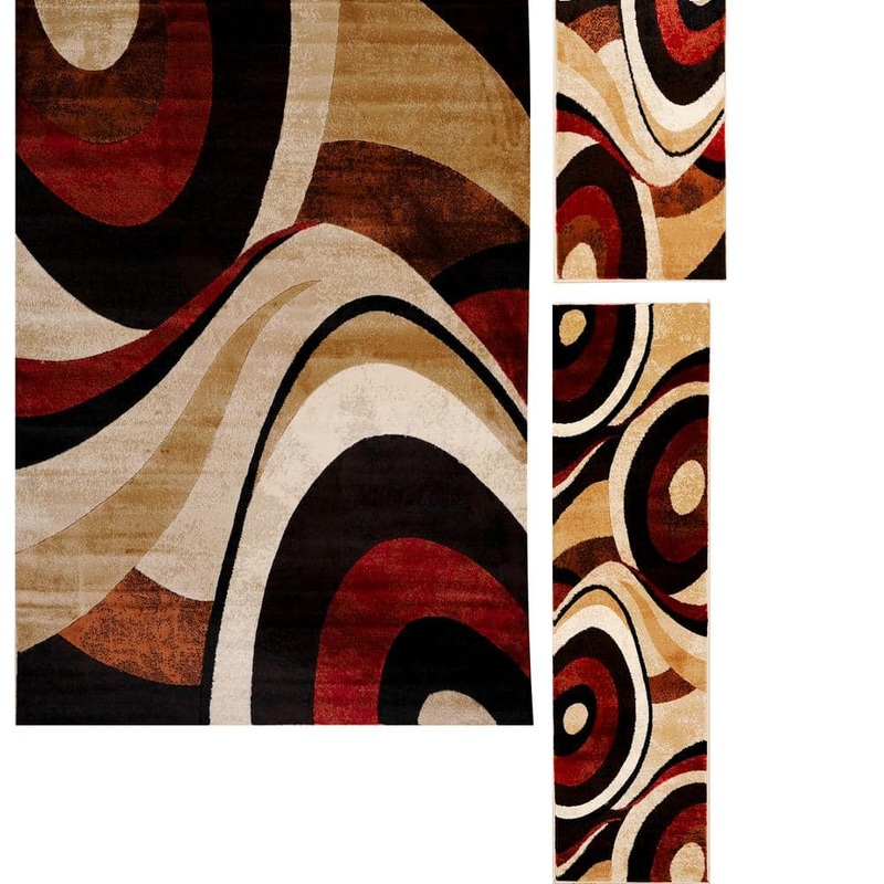 Home Dynamix Tribeca Slade Brown/Red 5 ft. x 7 ft. Abstract 3-Piece Area Rug Set 3NS-HD5382-539