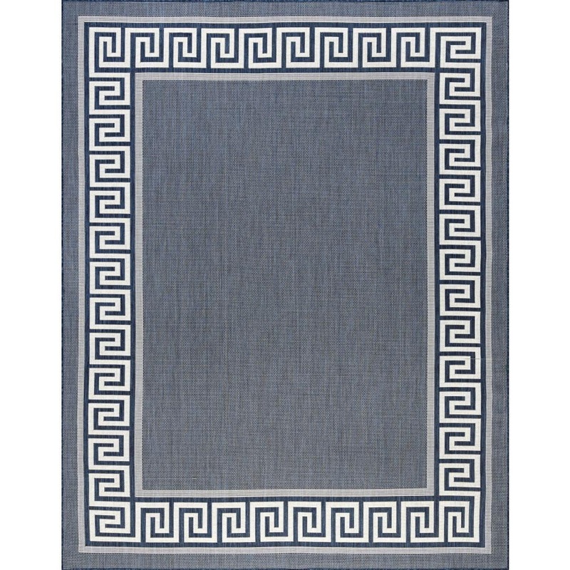 Tayse Rugs Eco Greek Key Navy 9 ft. x 12 ft. Indoor/Outdoor Area Rug ECO1005 9×12