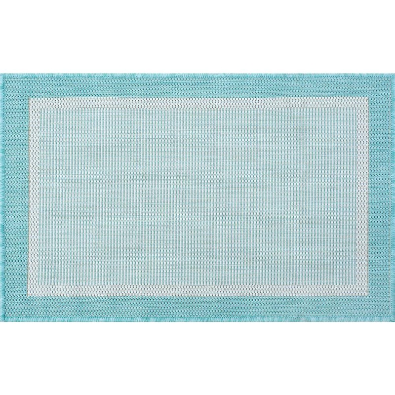 Tayse Rugs Eco Solid Border Aqua 2 ft. x 3 ft. Indoor/Outdoor Area Rug ECO1206 2×3