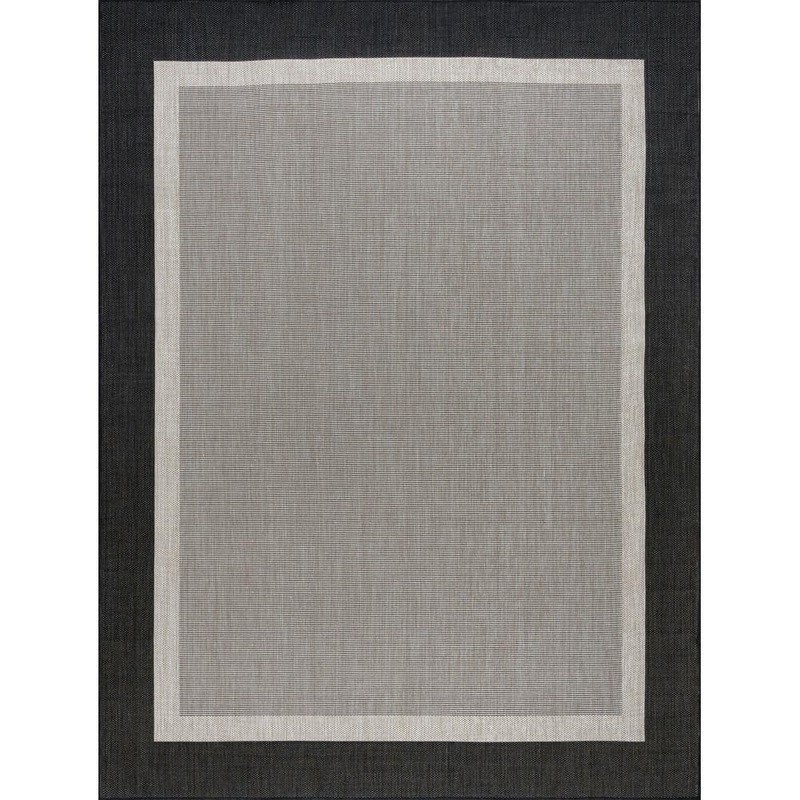 Tayse Rugs Eco Solid Border Black 4 ft. x 6 ft. Indoor/Outdoor Area Rug ECO1200 4×6