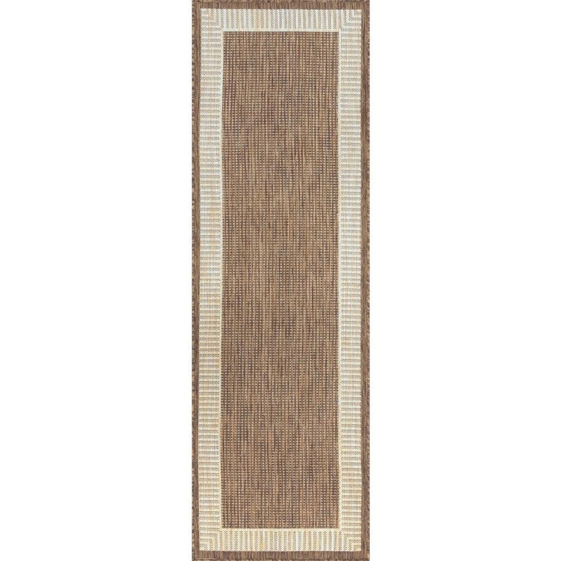 Tayse Rugs Eco Striped Border Brown 3 ft. x 10 ft. Indoor/Outdoor Runner Rug ECO1103 3×10