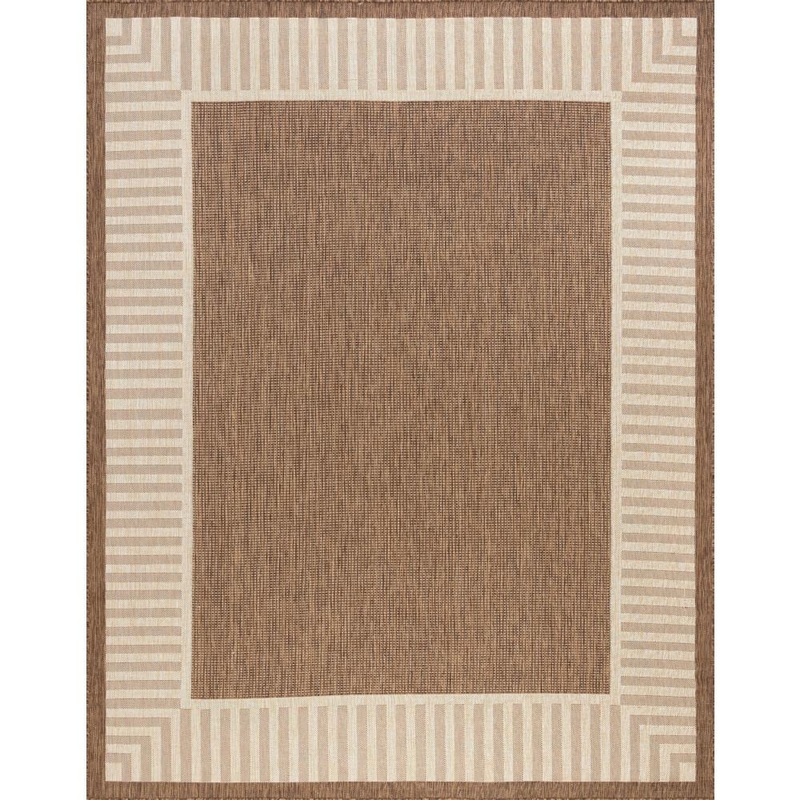 Tayse Rugs Eco Striped Border Brown 8 ft. x 10 ft. Indoor/Outdoor Area Rug ECO1103 8×10
