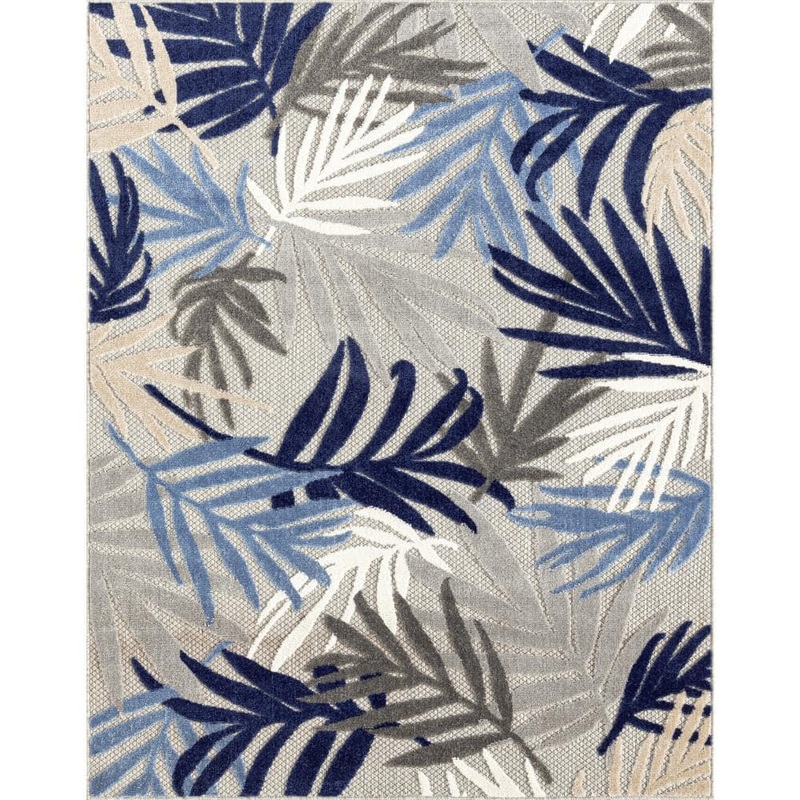 Tayse Rugs Oasis Floral Blue 5 ft. x 7 ft. Indoor/Outdoor Area Rug OAS1006 5×7