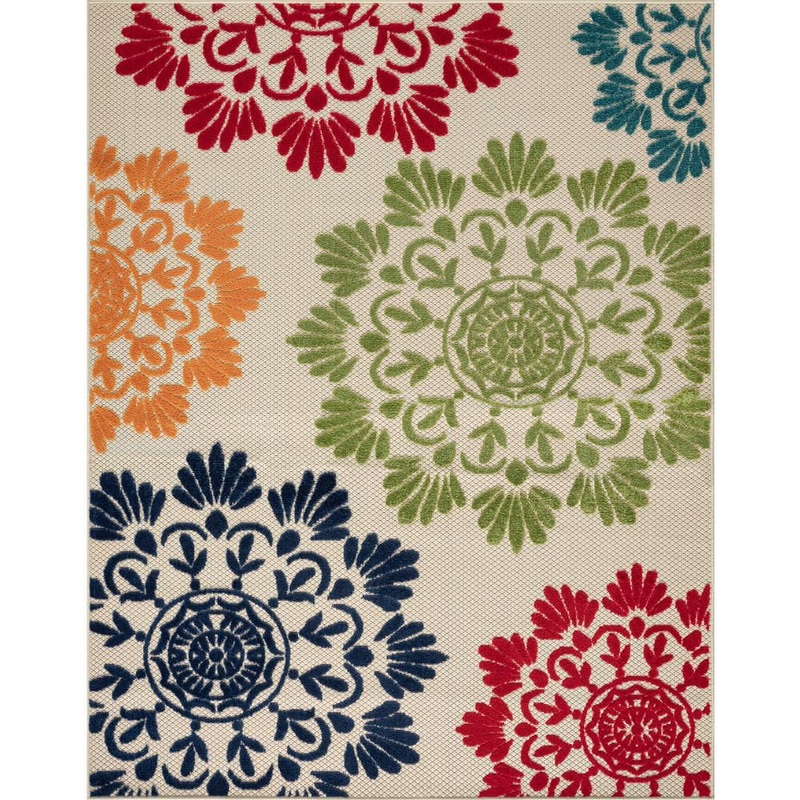 Tayse Rugs Oasis Floral Multi-Color 5 ft. x 7 ft. Indoor/Outdoor Area Rug OAS1101 5×7