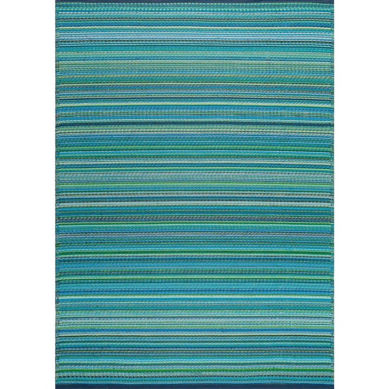 Tayse Rugs Sunset Stripe Aqua 5 ft. x 7 ft. Indoor/Outdoor Area Rug SUN1401 5×7