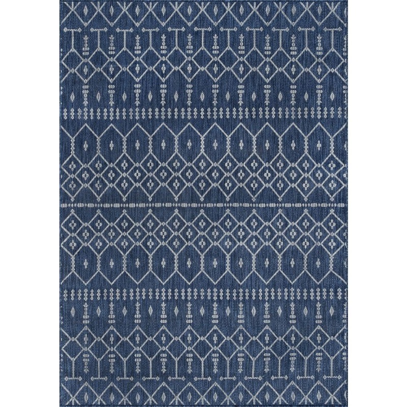 Tayse Rugs Veranda Geometric Navy 4 ft. x 6 ft. Indoor/Outdoor Area Rug VND2007 4×6