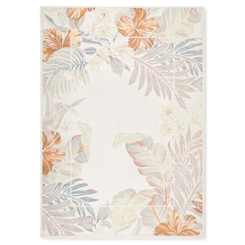 Tommy Bahama Bimini Blooming Border Ivory/Blue 6 ft. x 9 ft. Indoor Outdoor Area Rug 2A-20117-602