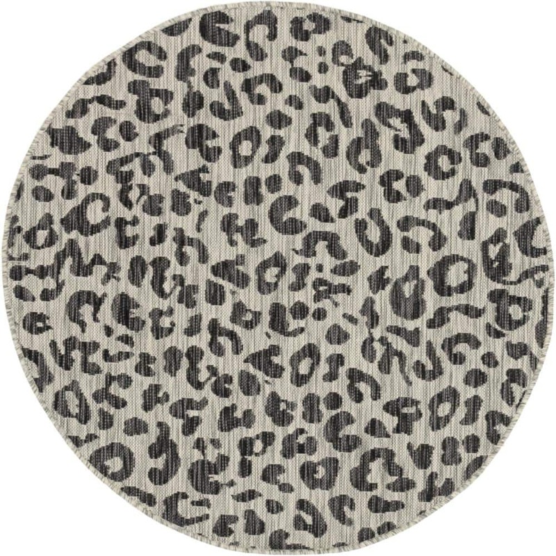 Unique Loom Black Leopard Outdoor 4 ft. Round Area Rug 3145247