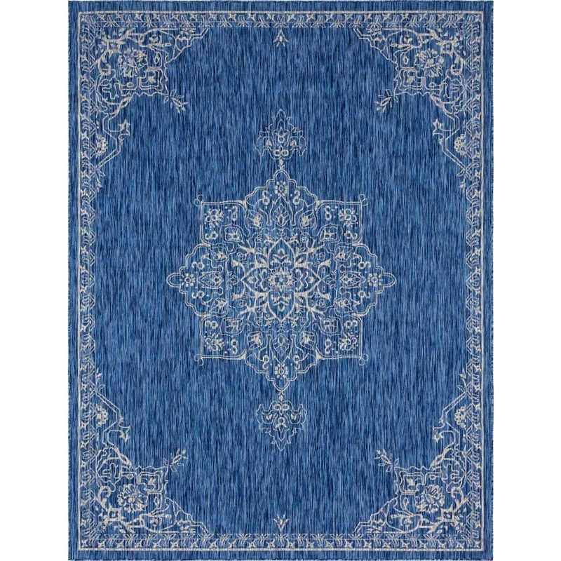 Unique Loom Blue Antique Outdoor 9 ft. x 12 ft. Area Rug 3145145