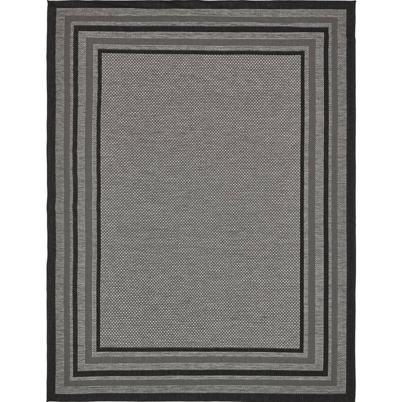 Unique Loom Gray 9 ft. x 12 ft. Border Indoor/Outdoor Area Rug 3135604