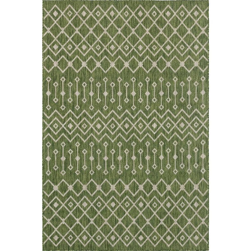 Unique Loom Green/Gray Tribal Trellis Outdoor 6 ft. x 9 ft. Area Rug 3145076
