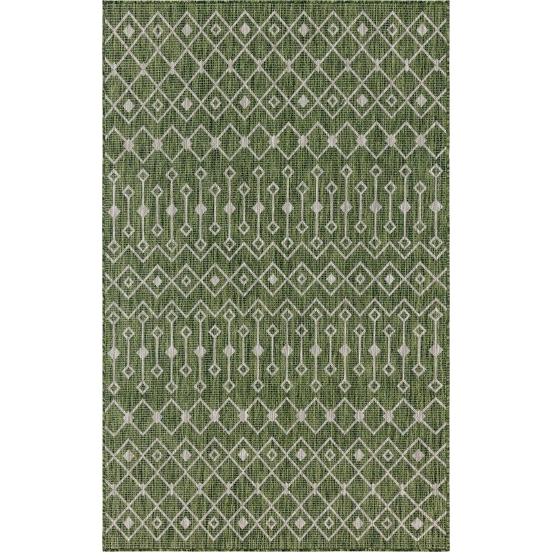 Unique Loom Green/Gray Tribal Trellis Outdoor 8 ft. x 11 ft. Area Rug 3145074