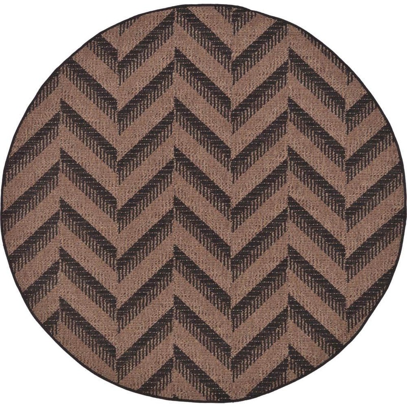 Unique Loom Outdoor Chevron Brown 6′ 0 x 6′ 0 Round Rug 3126518