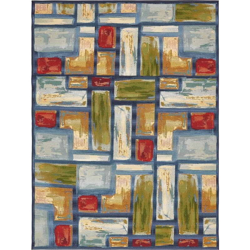 Unique Loom Outdoor Cubed Multi 8′ 0 x 11′ 4 Area Rug 3138534