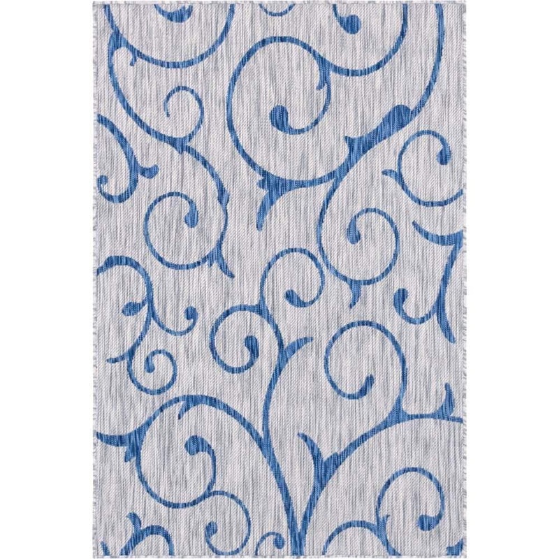 Unique Loom Outdoor Curl Cloud Gray 6 ft. x 9 ft. Area Rug 3144900