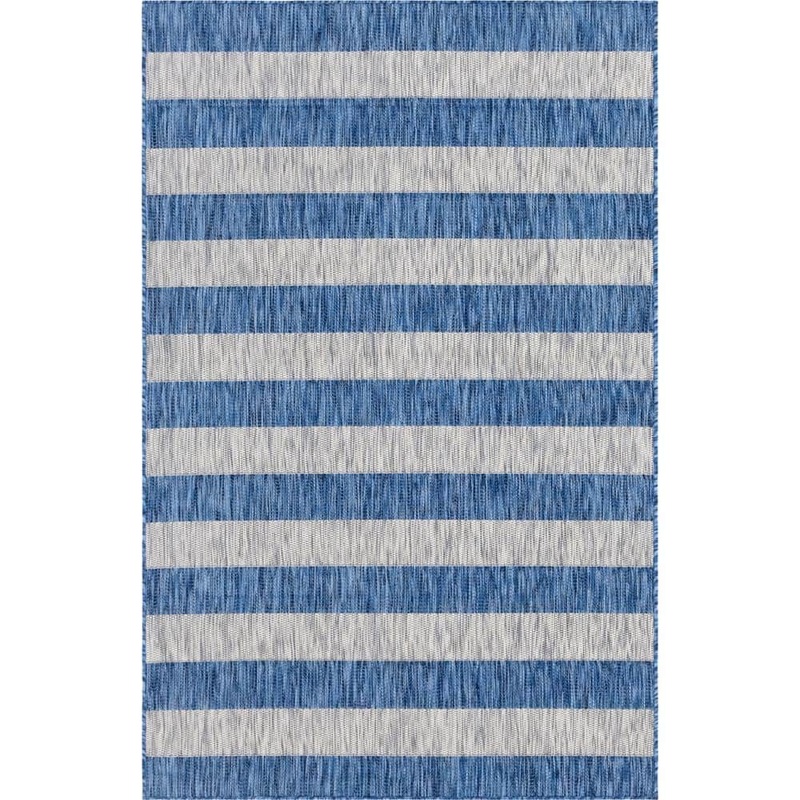 Unique Loom Outdoor Distressed Stripe Azure Blue 9 ft. x 12 ft. Area Rug 3145340