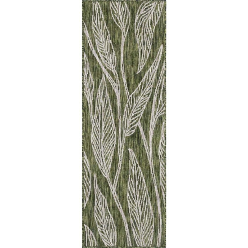 Unique Loom Outdoor Leaf Green 2 ft. x 6 ft. Runner Rug 3144959