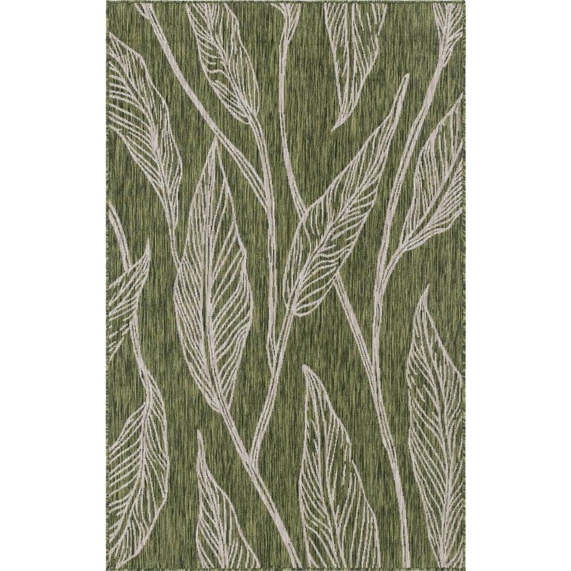 Unique Loom Outdoor Leaf Green 6 ft. x 9 ft. Area Rug 3144956
