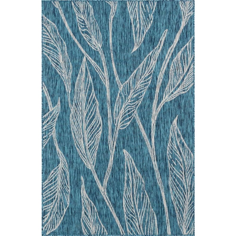 Unique Loom Outdoor Leaf Teal 6 ft. x 9 ft. Area Rug 3144928