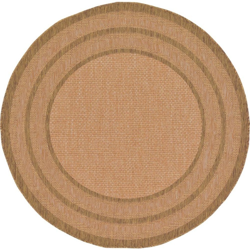 Unique Loom Outdoor Multi Border Light Brown 6′ 0 x 6′ 0 Round Rug 3126513