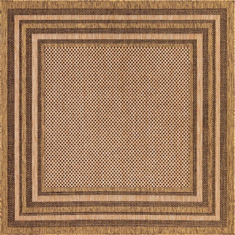 Unique Loom Outdoor Multi Border Light Brown 6′ 0 x 6′ 0 Square Rug 3127467
