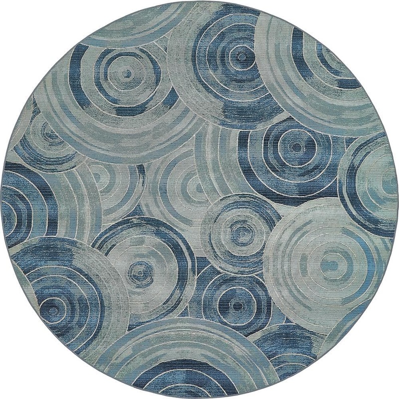 Unique Loom Outdoor Rippling Light Blue 8′ 0 x 8′ 0 Round Rug 3138558