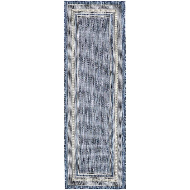 Unique Loom Outdoor Soft Border Blue 2′ 0 x 6′ 0 Runner Rug 3136832