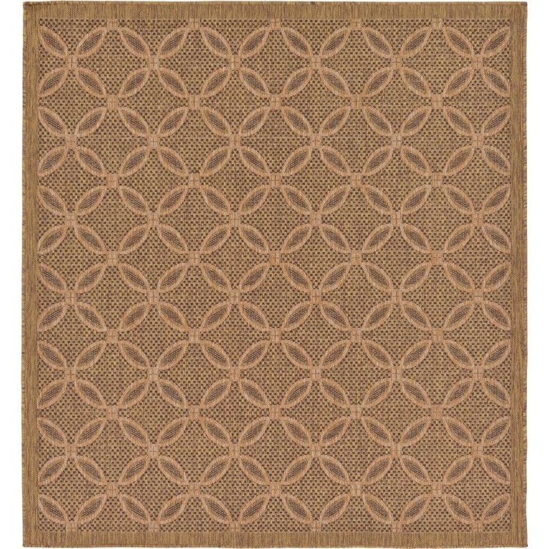 Unique Loom Outdoor Spiral Light Brown 6′ 0 x 6′ 0 Square Rug 3127209