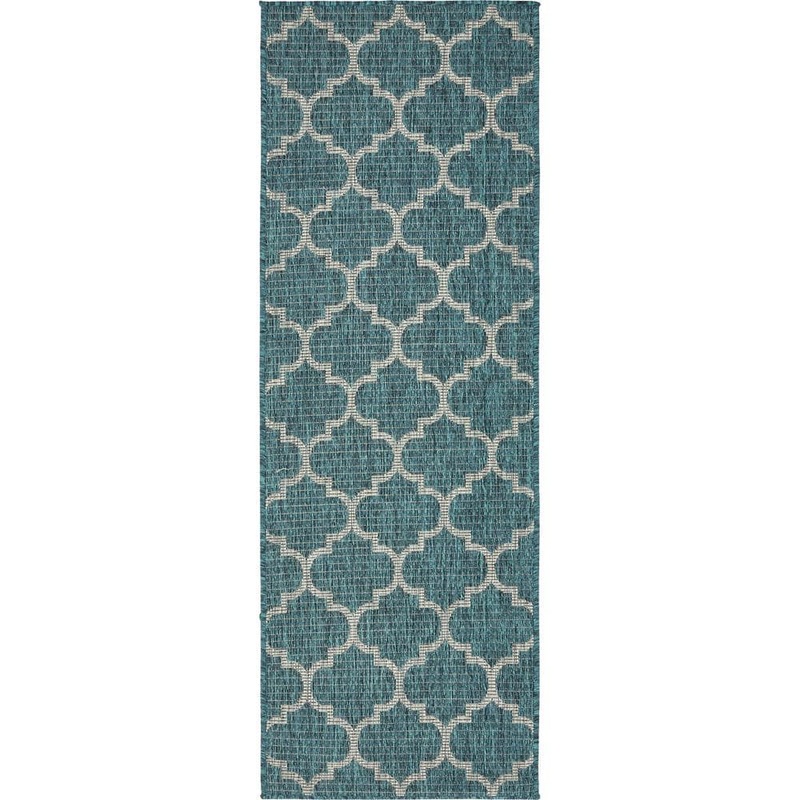 Unique Loom Outdoor Trellis Teal 2′ 0 x 6′ 0 Runner Rug 3136828