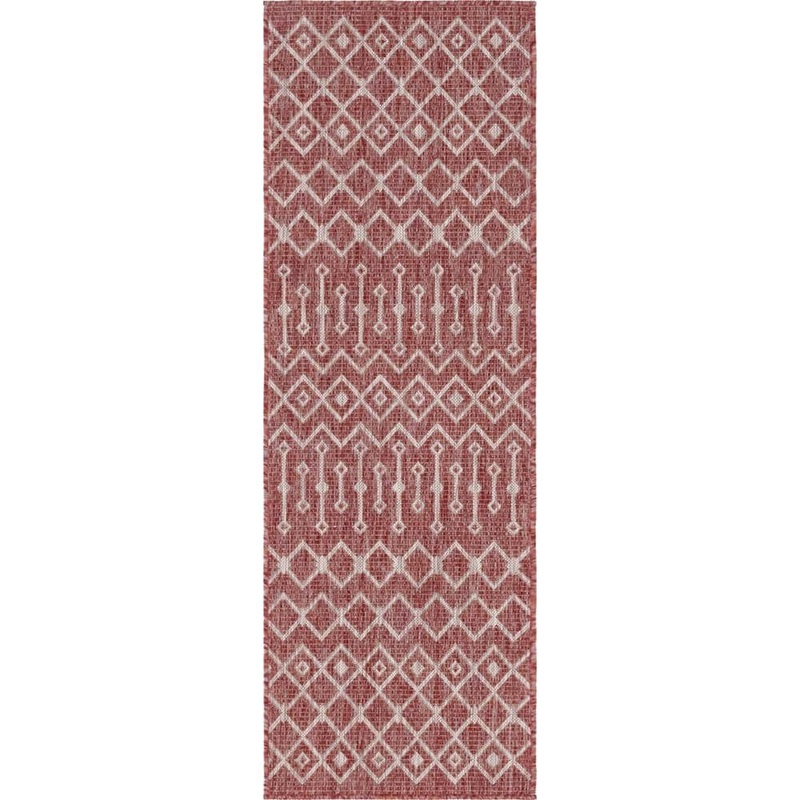 Unique Loom Rust Red/Gray Tribal Trellis Outdoor 2 ft. x 6 ft. Runner Rug 3145064