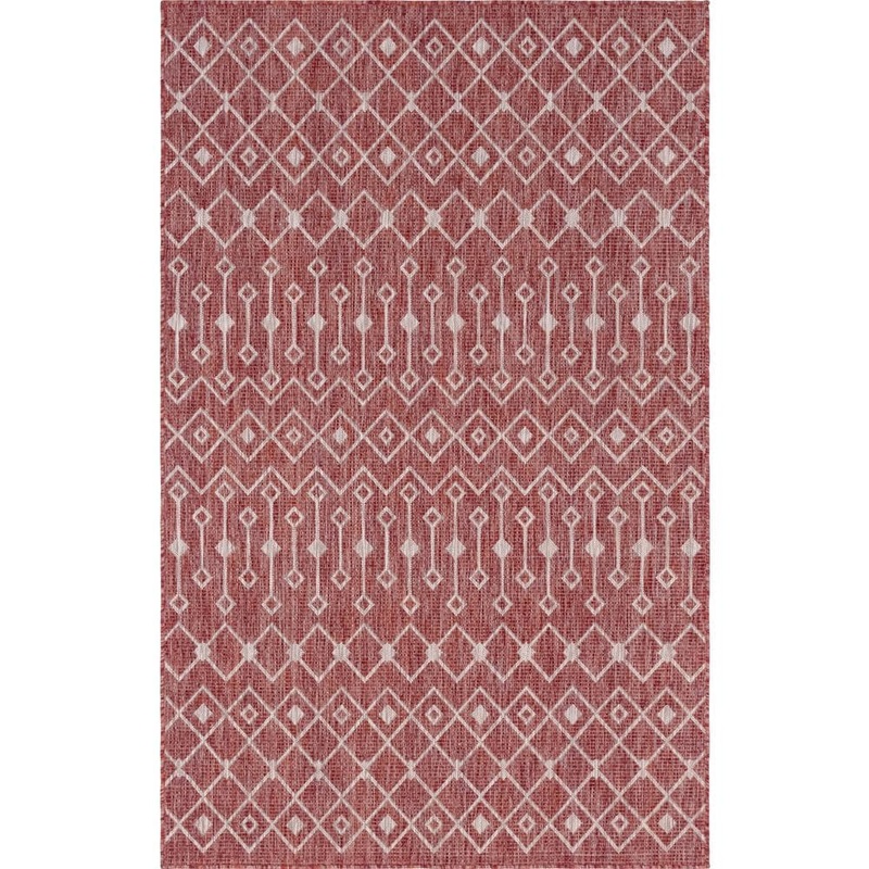 Unique Loom Rust Red/Gray Tribal Trellis Outdoor 4 ft. x 6 ft. Area Rug 3145062