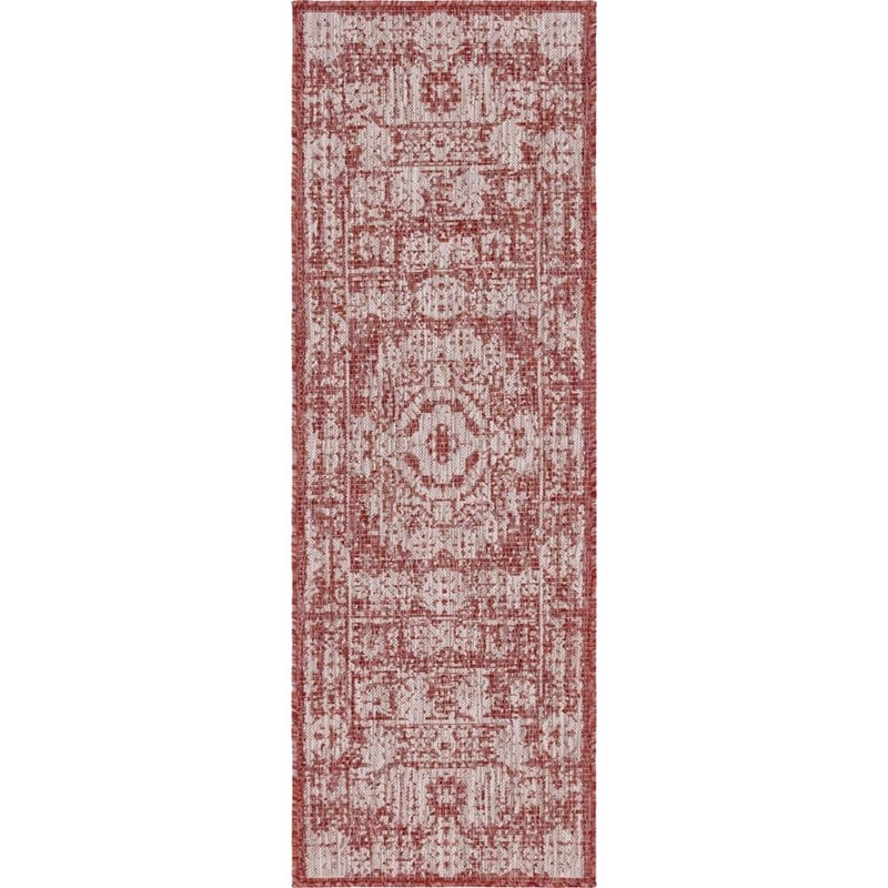 Unique Loom Rust Red Timeworn Outdoor 2 ft. x 6 ft. Runner Rug 3145120