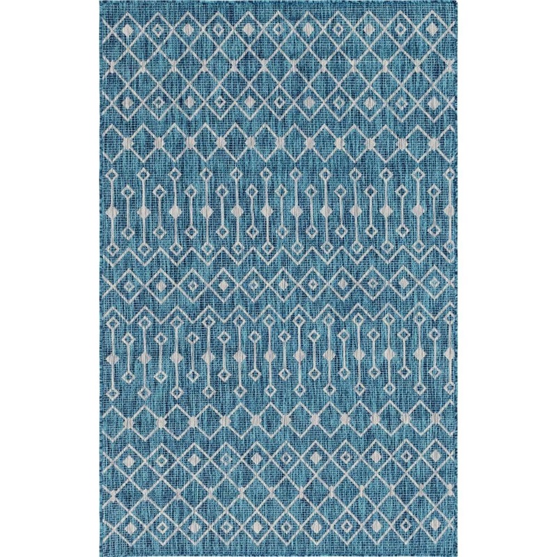 Unique Loom Teal/Gray Tribal Trellis Outdoor 4 ft. x 6 ft. Area Rug 3145022