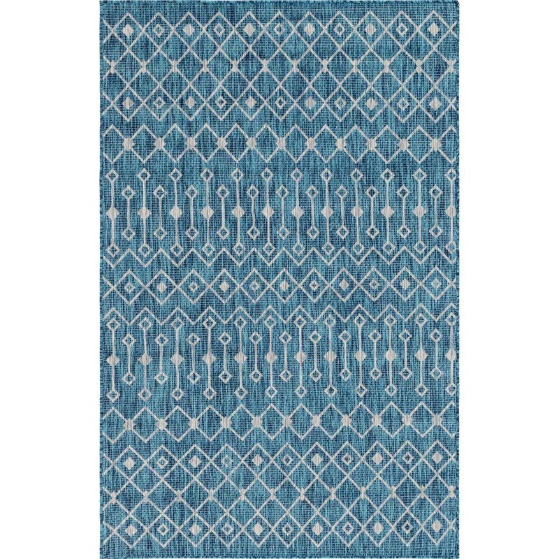 Unique Loom Teal/Gray Tribal Trellis Outdoor 9 ft. x 12 ft. Area Rug 3145017