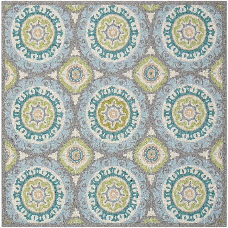 Waverly Sun N’ Shade Jade 5 ft. x 5 ft. Medallions Contemporary Indoor/Outdoor Square Area Rug 337009