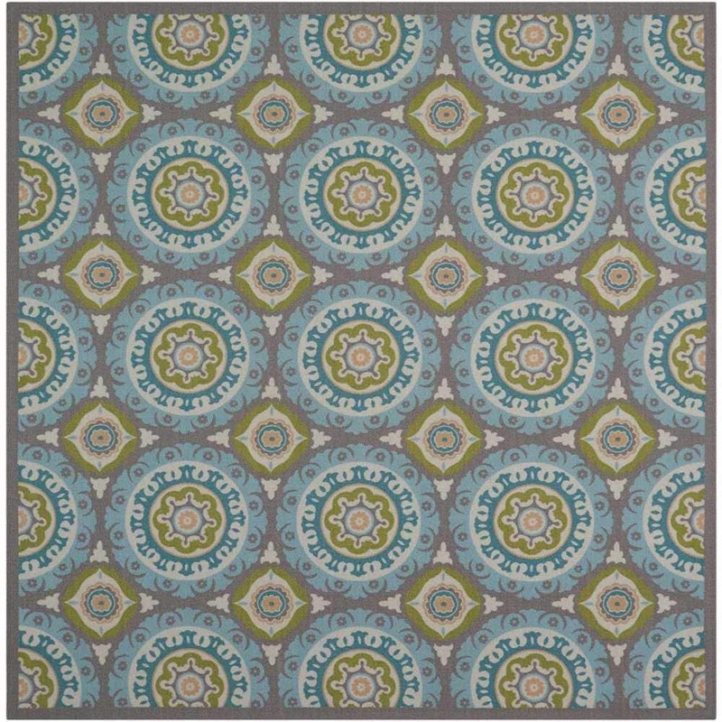 Waverly Sun N’ Shade Jade 9 ft. x 9 ft. Medallions Contemporary Indoor/Outdoor Square Area Rug 354761